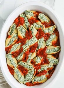 casserole dish of Classic Stuffed Shells Recipe