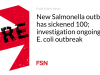 Wabah Salmonella baru telah membuat 100 orang sakit; penyelidikan sedang berlangsung dalam wabah E. coli