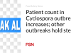 Jumlah pasien dalam wabah Cyclospora meningkat; wabah lainnya tetap stabil