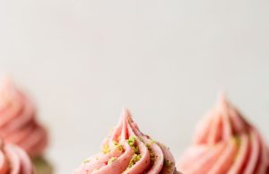 Pistachio Cupcakes with Strawberry Buttercream